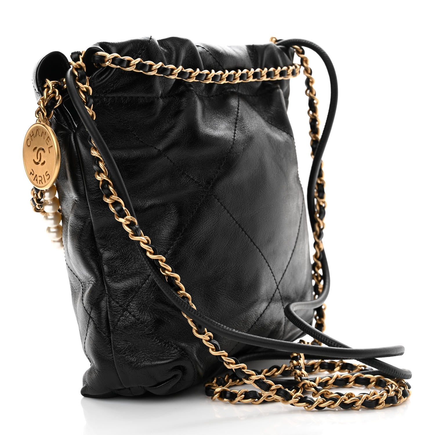 Chanel Shiny Crumpled Calfskin Quilted Pearl Mini Chanel 22 Black 3 of 10