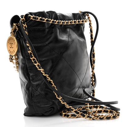Chanel Shiny Crumpled Calfskin Quilted Pearl Mini Chanel 22 Black 3 of 10