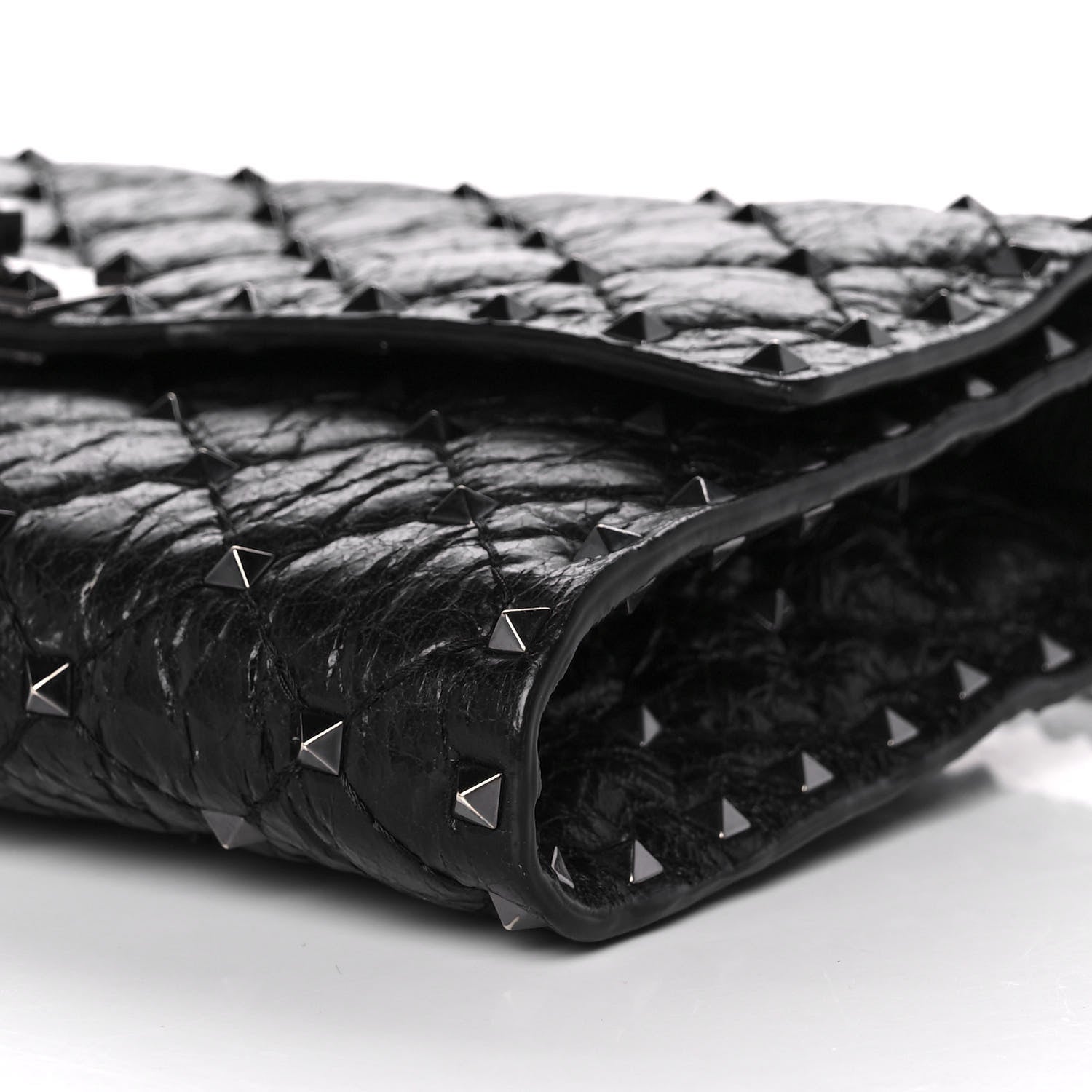 Valentino Garavani Craquele Nappa Rockstud Spike Wallet on Chain Black 10 of 14