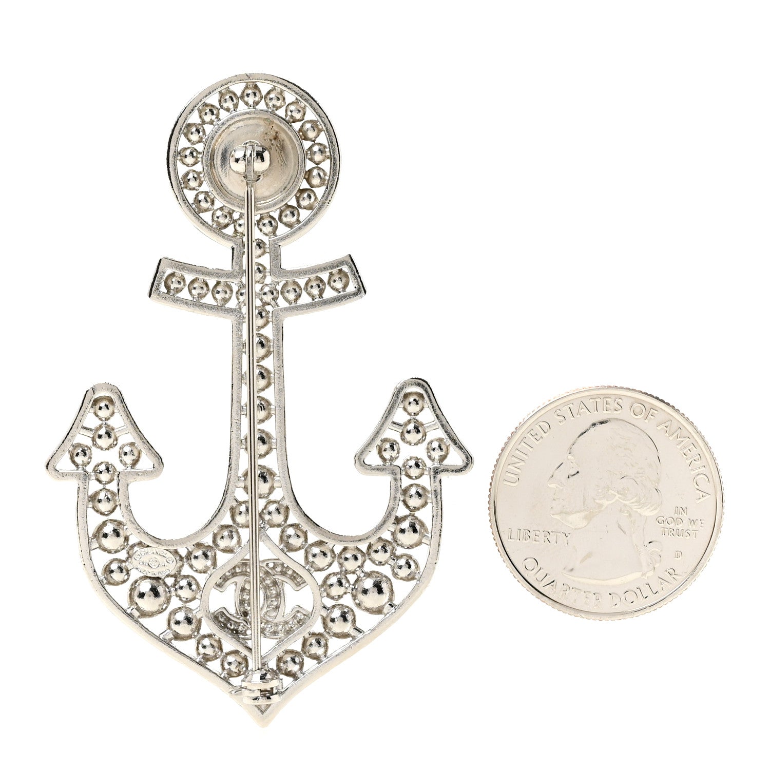 Chanel Crystal Pearl CC Anchor Brooch Silver 2 of 5