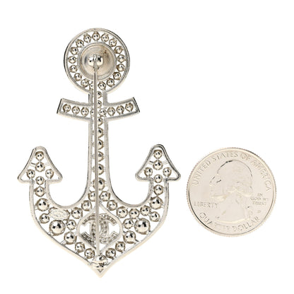 Chanel Crystal Pearl CC Anchor Brooch Silver 2 of 5
