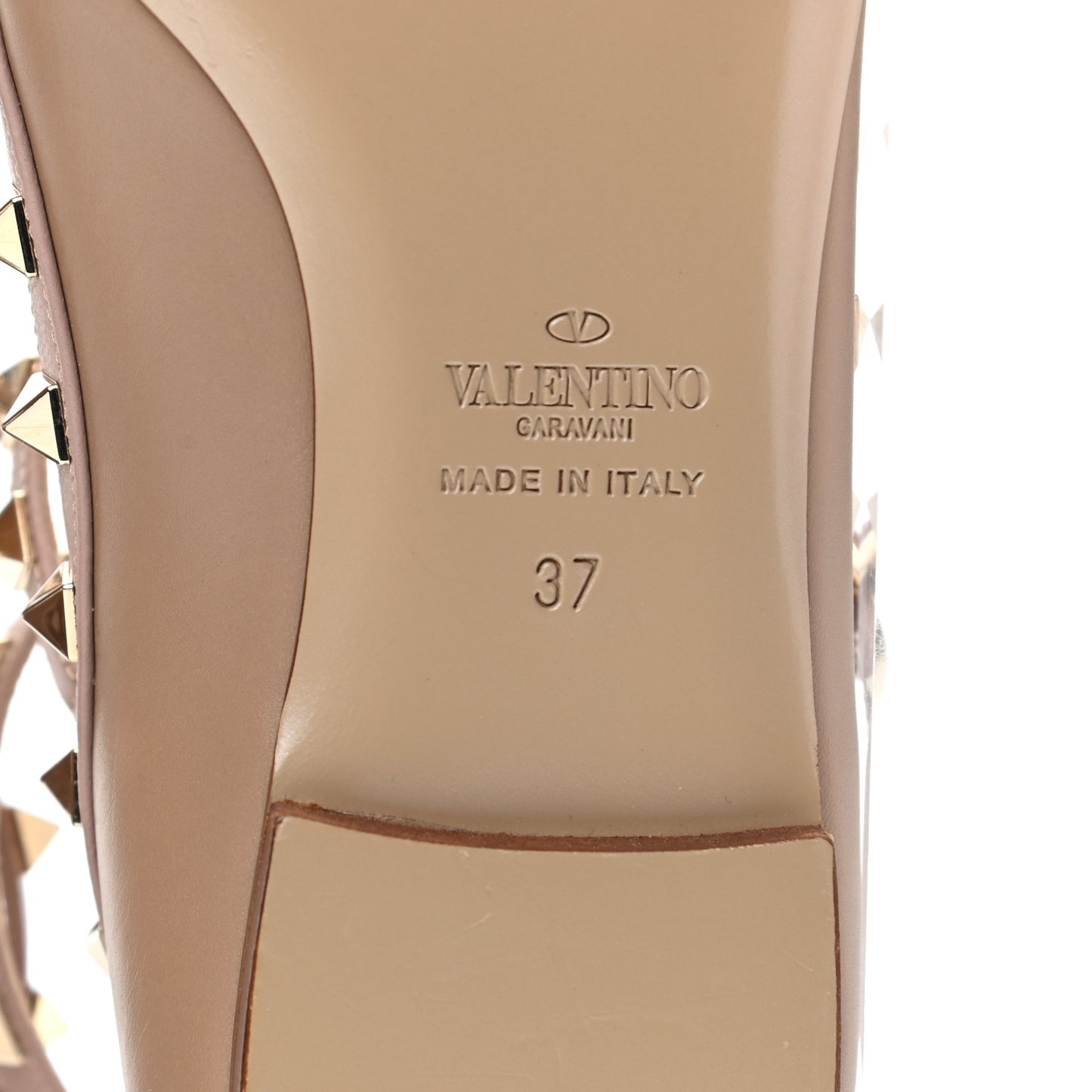 Calfskin Nappa Rockstud Cage Ballerina Flats 37 Alpaca Poudre