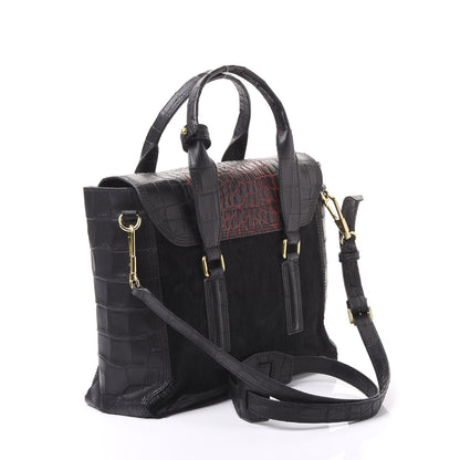 3.1 Phillip Lim 3.1 Calf Hair Calfskin Crocodile Embossed Medium Pashli Satchel Antique Red Black 2 of 8