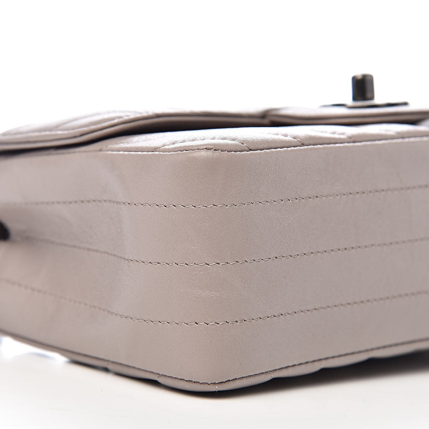 Iridescent Calfskin Chevron Quilted Mini Rectangular Flap Grey