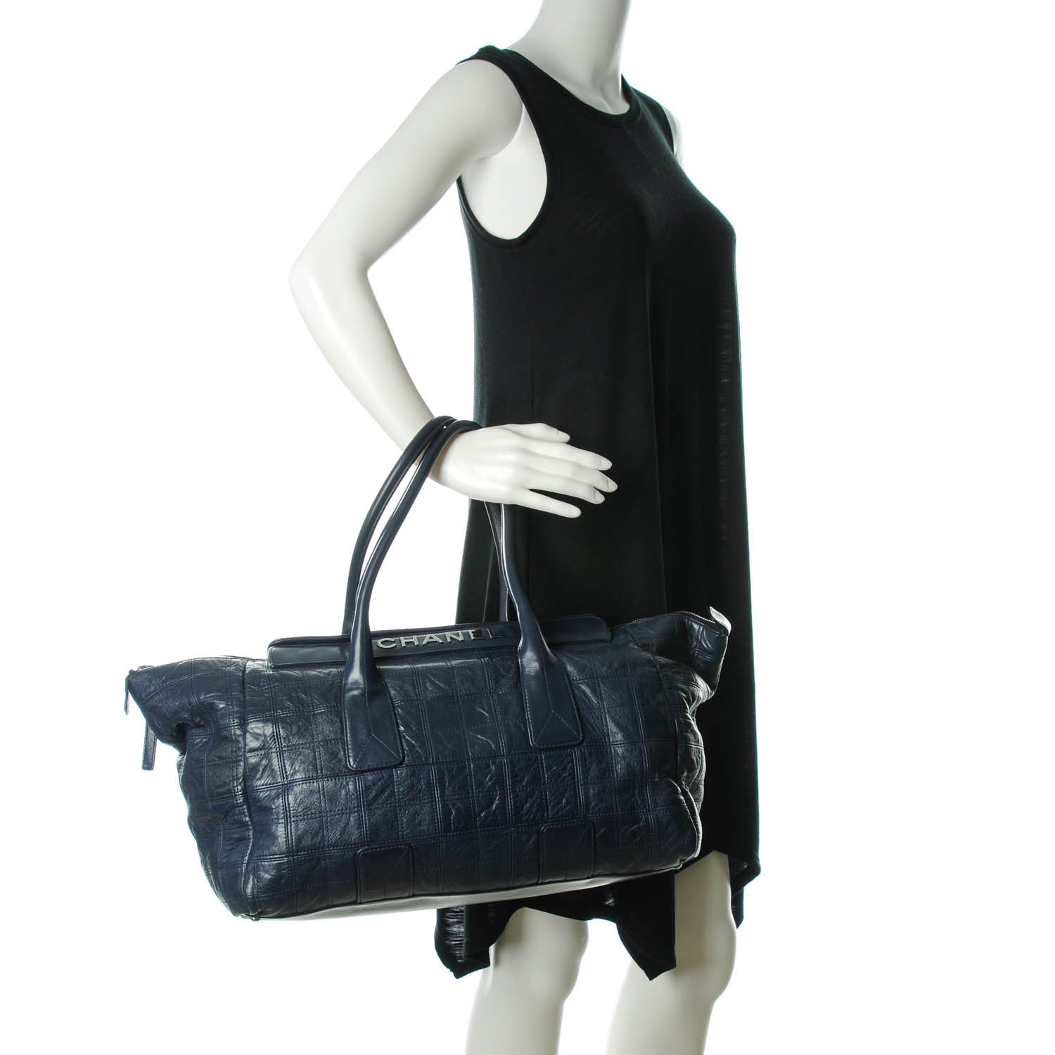 Chanel Lambskin Square Stitched Lax Large Tote Navy Blue 2 of 7
