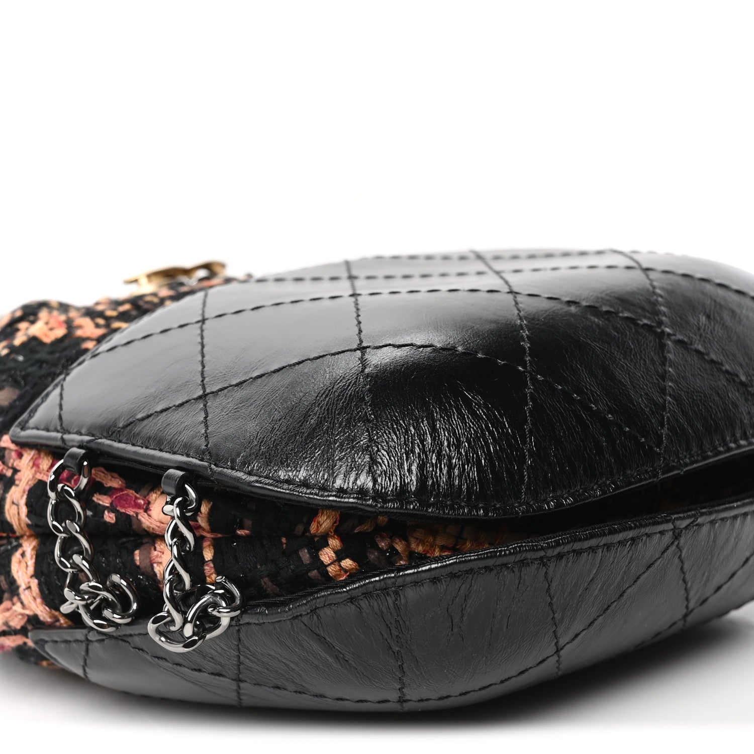 Chanel Tweed Calfskin Quilted Small Gabrielle Bucket Black Brown Orange 9 of 10