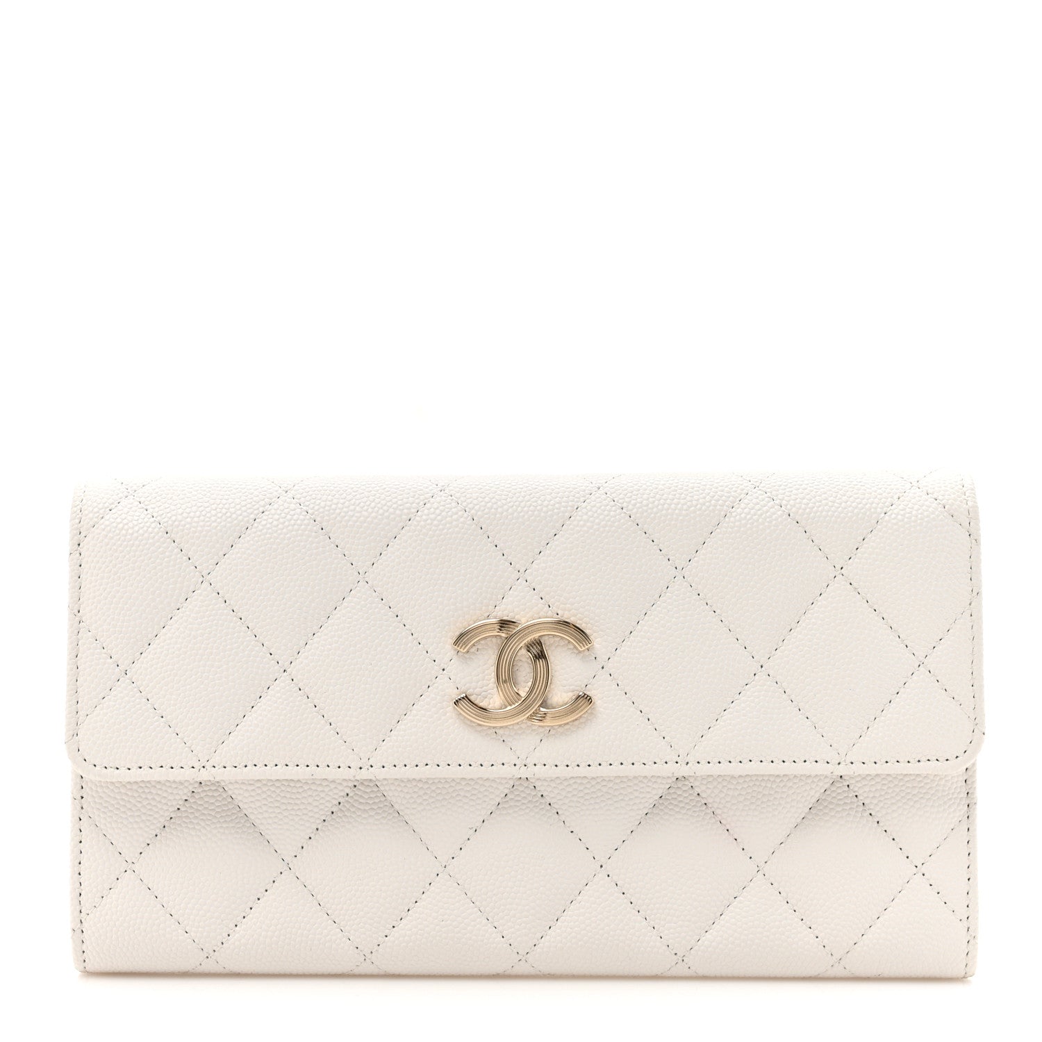 Chanel Caviar Quilted Striated CC Large Gusset Flap Wallet White 1 of 10