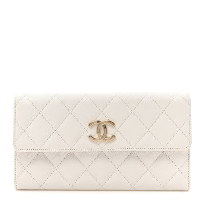 Chanel Caviar Quilted Striated CC Large Gusset Flap Wallet White 1 of 10