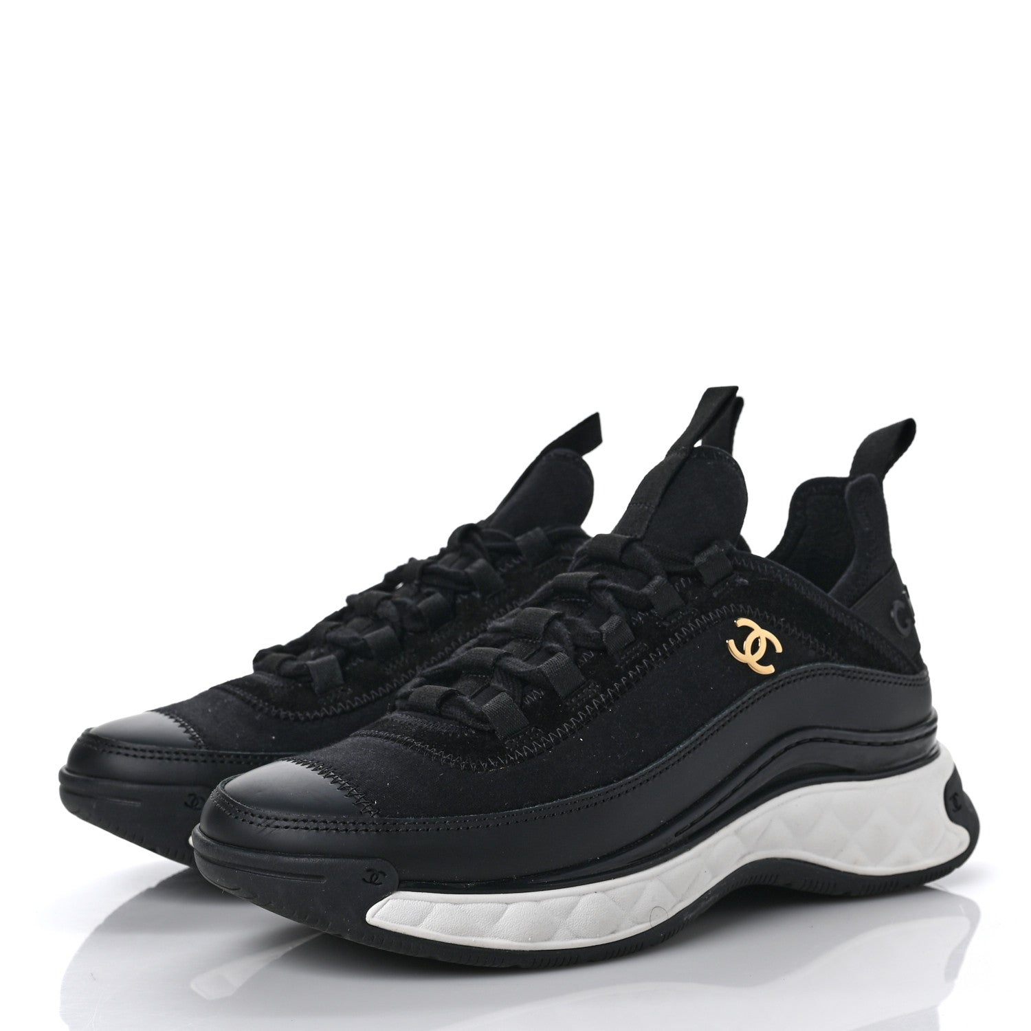 Chanel Velvet Calfskin Mixed Fibers CC Sneakers 37 Black 3 of 7