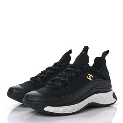 Chanel Velvet Calfskin Mixed Fibers CC Sneakers 37 Black 3 of 7