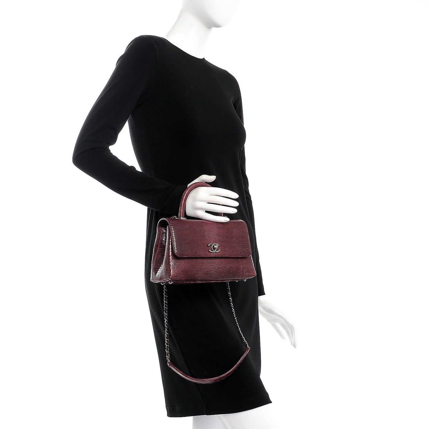 Lizard Mini Coco Handle Flap Burgundy