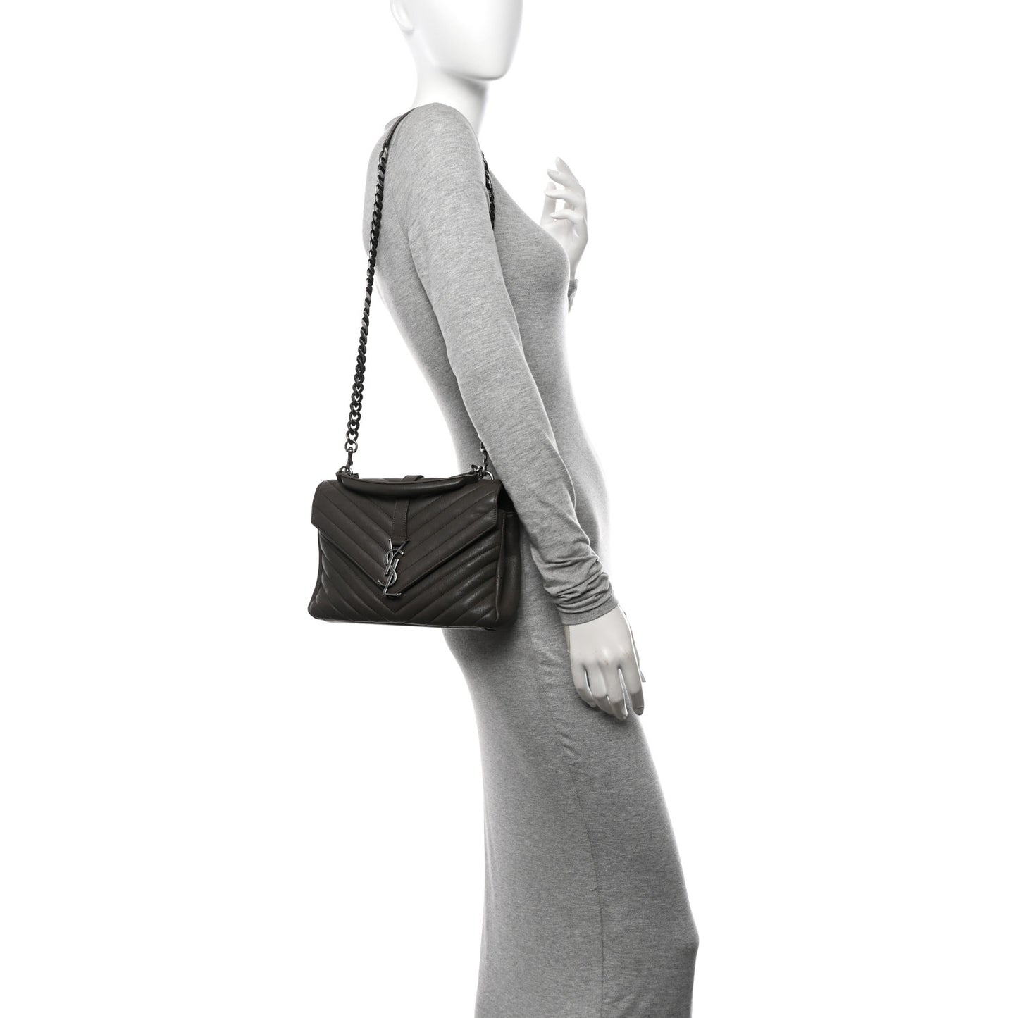 Sheepskin Matelasse Chevron Monogram Medium College Bag Earth