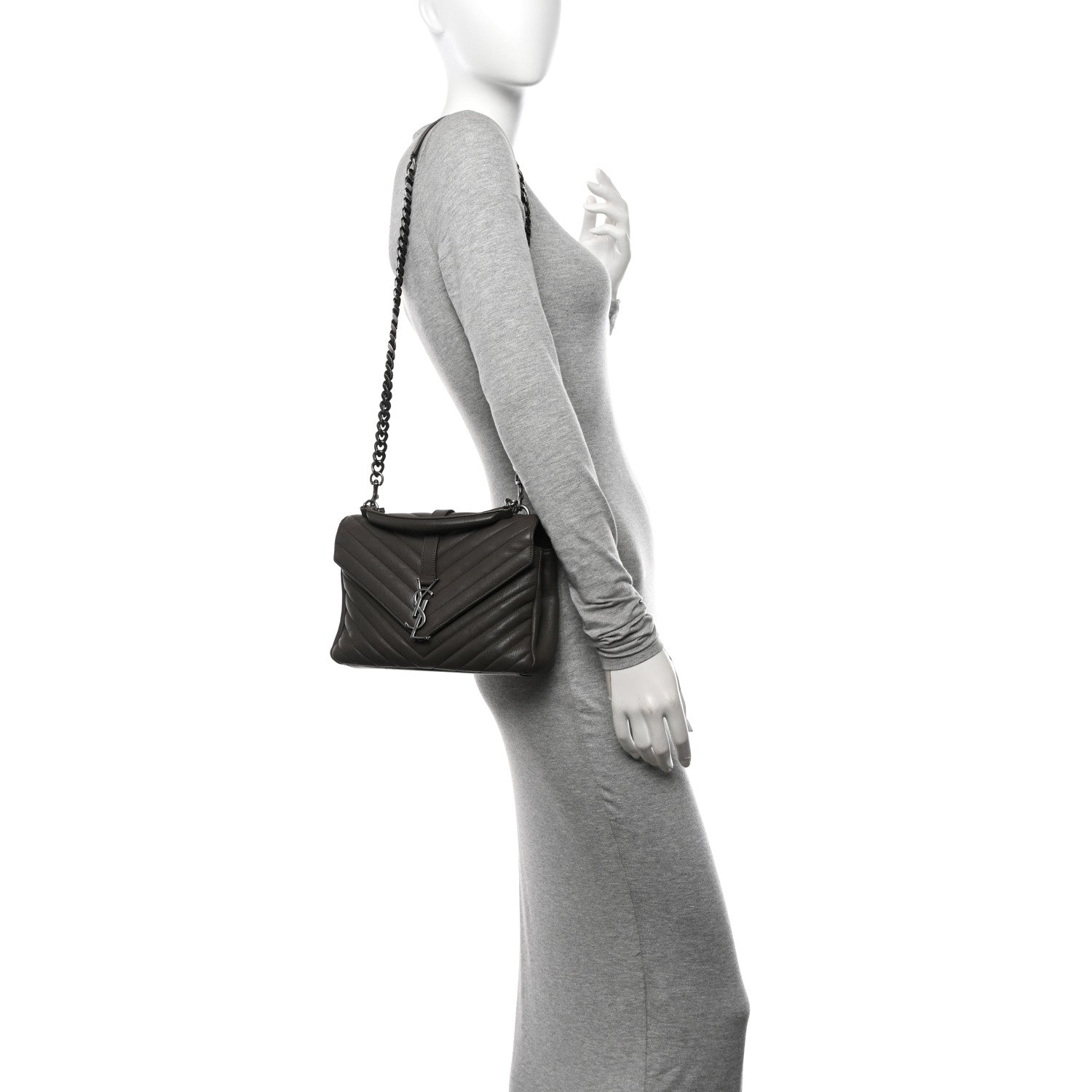 Saint Laurent Sheepskin Matelasse Chevron Monogram Medium College Bag Earth 2 of 11