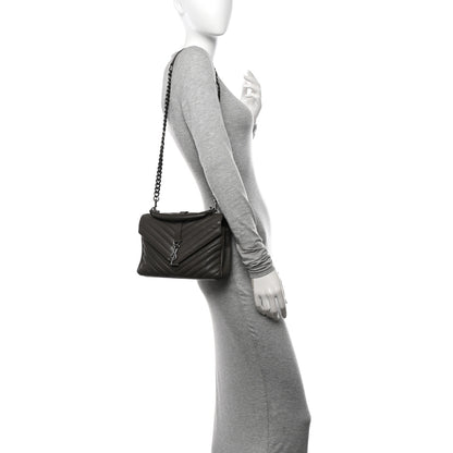 Saint Laurent Sheepskin Matelasse Chevron Monogram Medium College Bag Earth 2 of 11