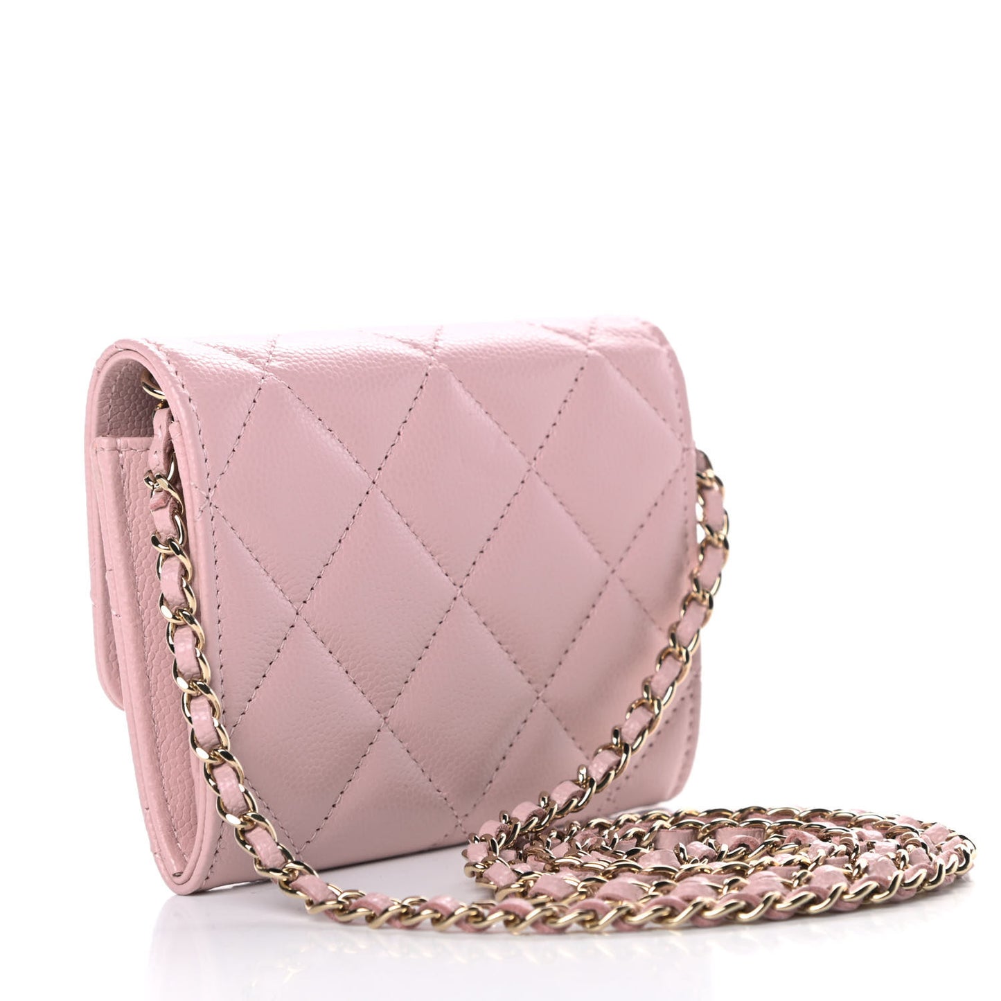 Caviar Quilted Coco Candy Card Holder On Chain Light Pink