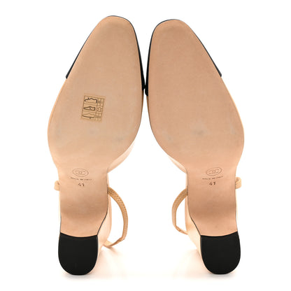 Chanel Goatskin Grosgrain Cap Toe CC Slingback Pumps 41 Beige Black 6 of 10