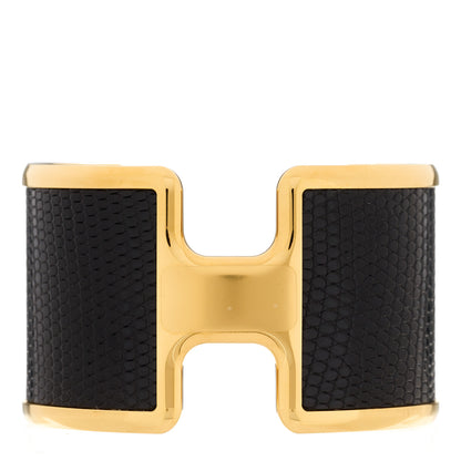 Hermes Lizard Olympe Cuff Bracelet Black 1 of 4