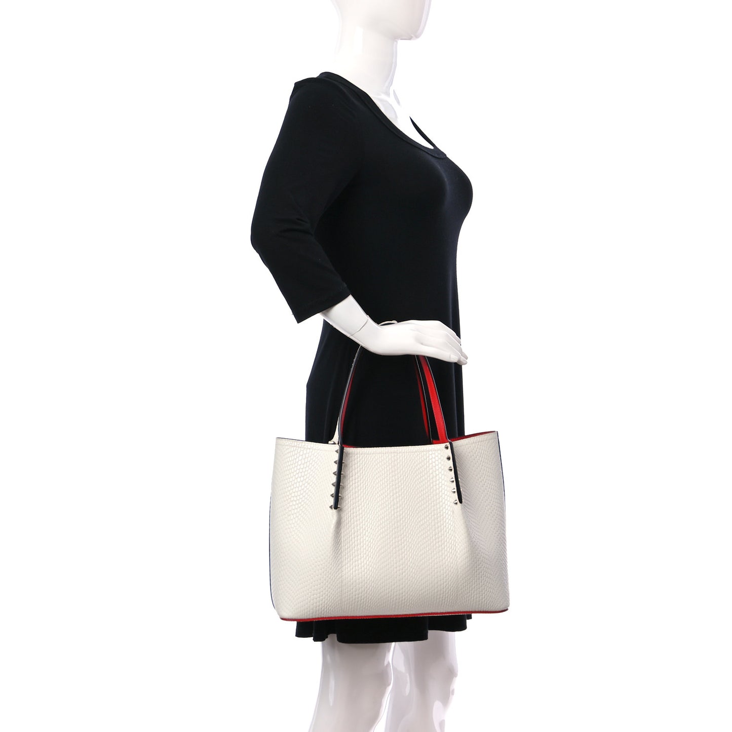 Calfskin Jurassic Embossed Spiked Cabarock Shopper Tote White