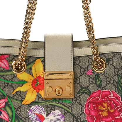 Gucci GG Supreme Monogram Flora Textured Calfskin Small Padlock Tote Beige Ebony Multicolor Mystic White 8 of 11