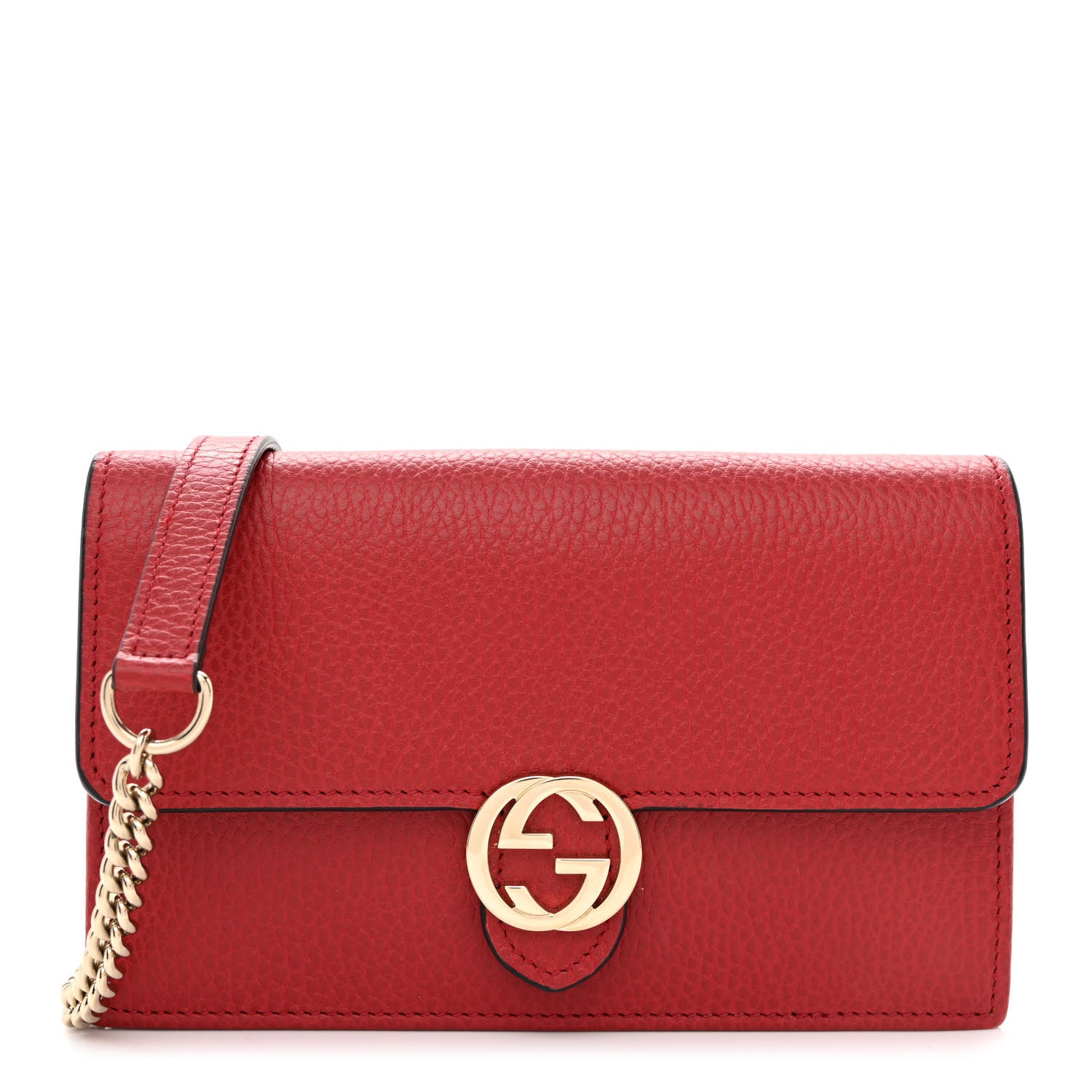 Gucci Dollar Calfskin Interlocking G Chain Wallet Red 1 of 10
