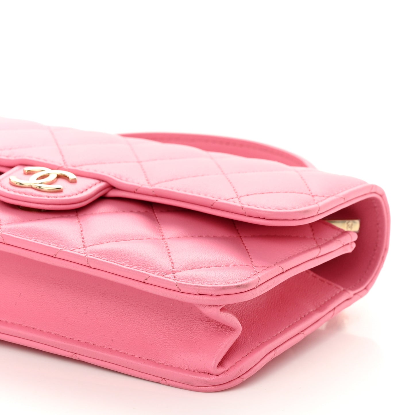 Lambskin Quilted Flap Phone Holder With Chain Pink