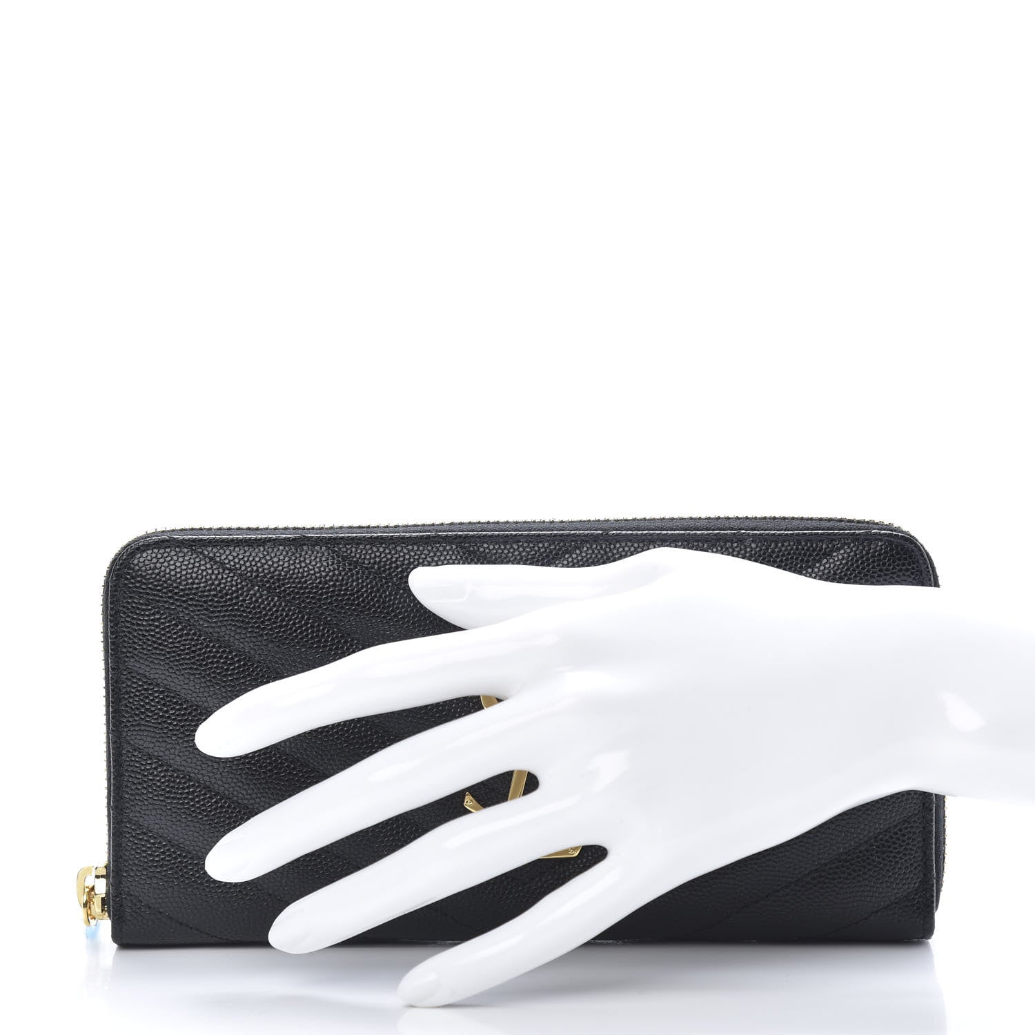 Saint Laurent Grain De Poudre Matelasse Chevron Monogram Zip Around Wallet Black 2 of 8