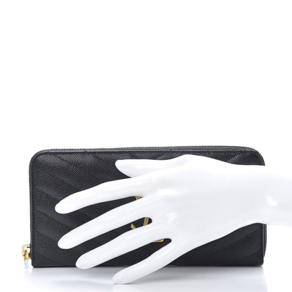 Saint Laurent Grain De Poudre Matelasse Chevron Monogram Zip Around Wallet Black 2 of 8