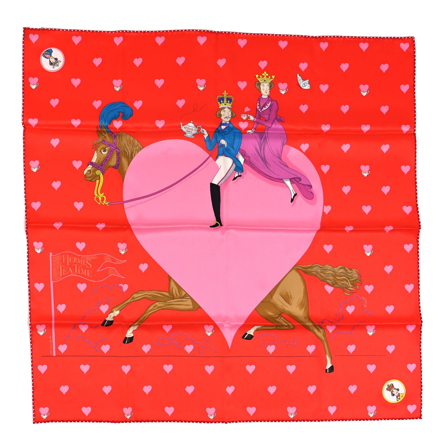 Hermes Silk Tea Time Scarf 70 Rouge Rose White 1 of 4