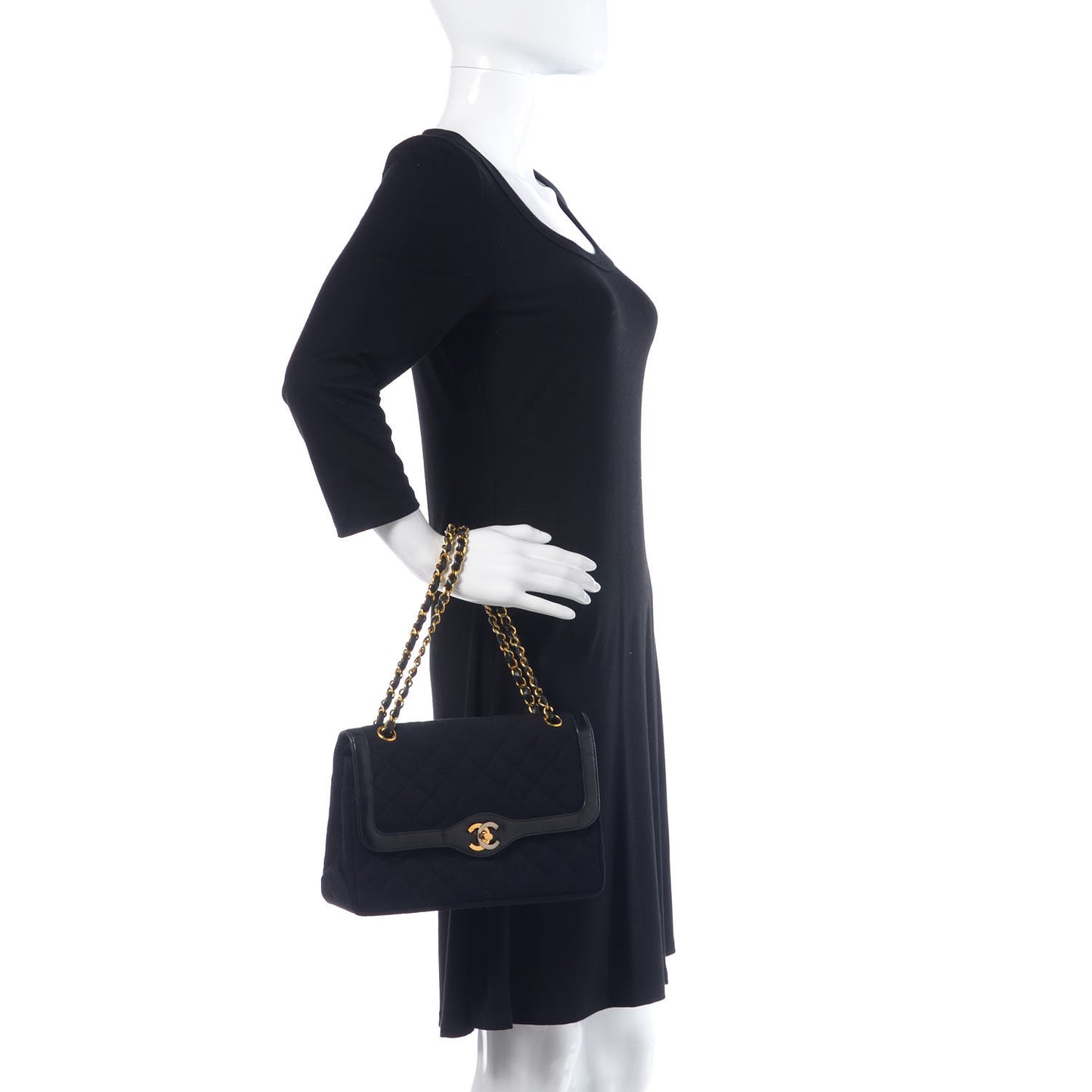 Lambskin Jersey Quilted Medium Double Flap Black