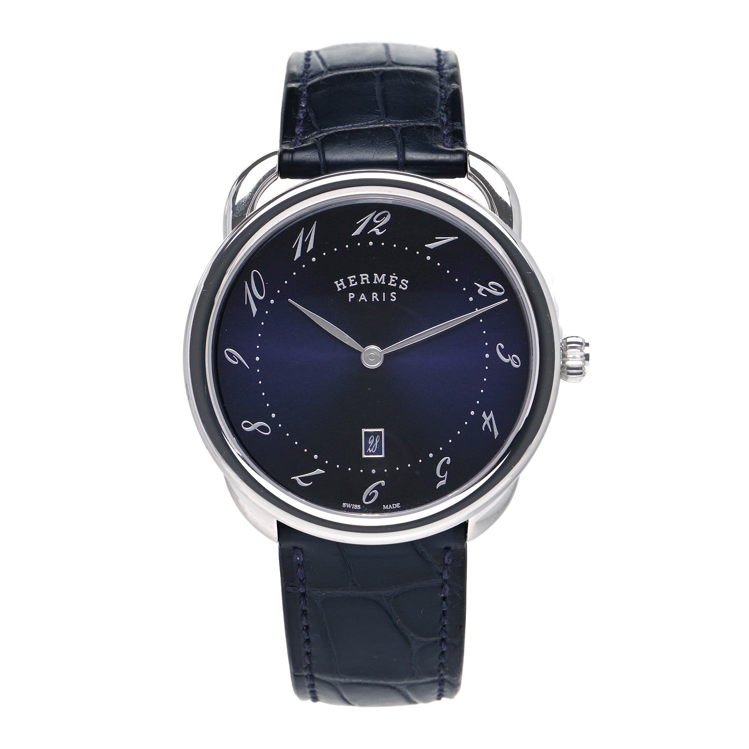 Hermes Stainless Steel Alligator 40mm Arceau Quartz Watch Bleu Abysse 1 of 5