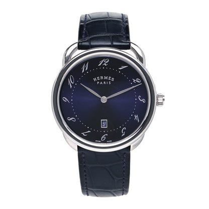 Hermes Stainless Steel Alligator 40mm Arceau Quartz Watch Bleu Abysse 1 of 5