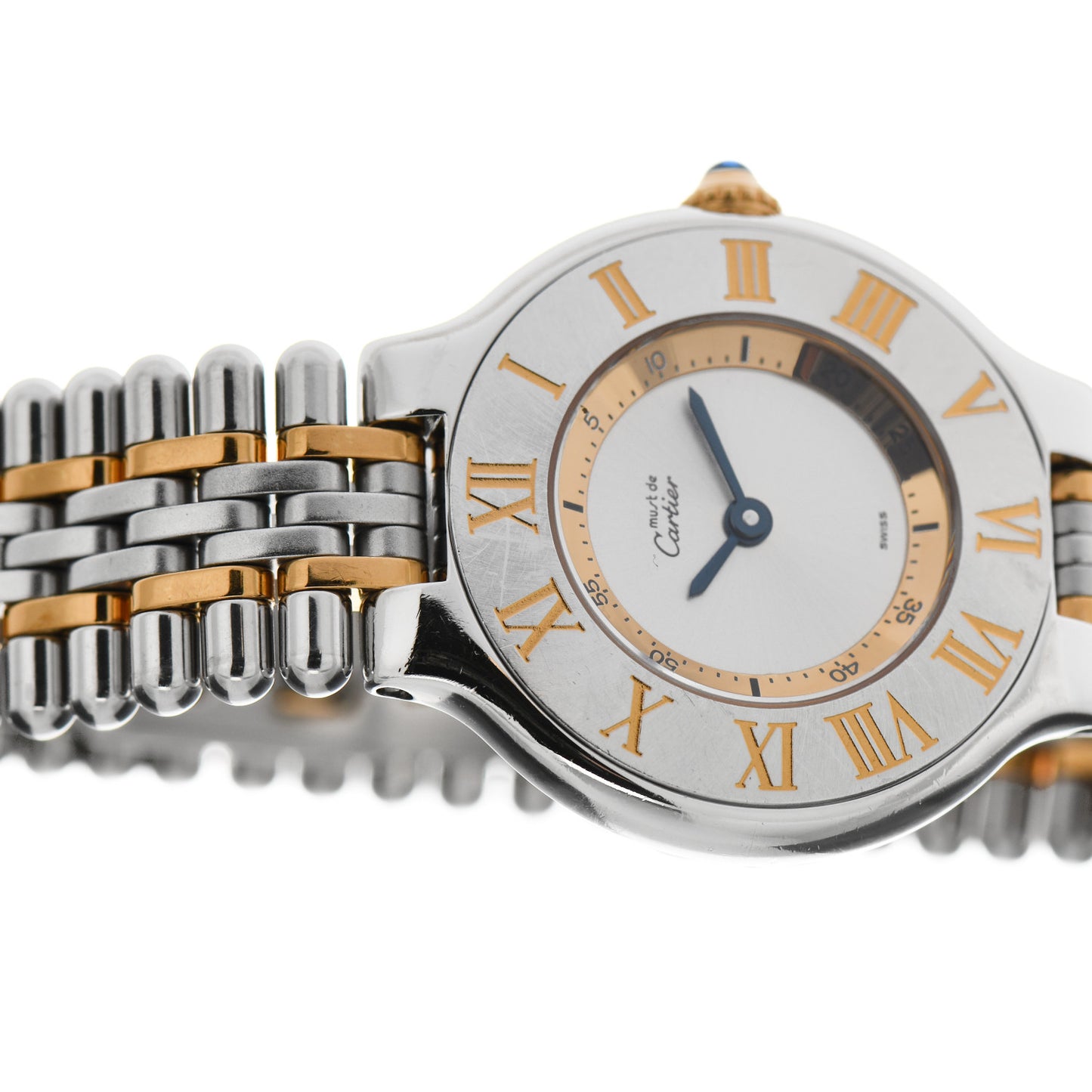 Stainless Steel 18K Yellow Gold 28mm Must De 21 Bullet Link Quartz Watch