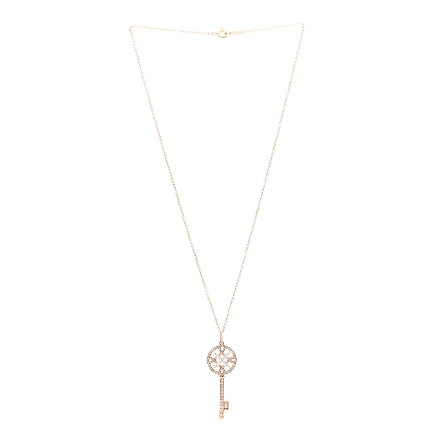 18K Rose Gold Diamond Round Victoria Key Pendant Necklace