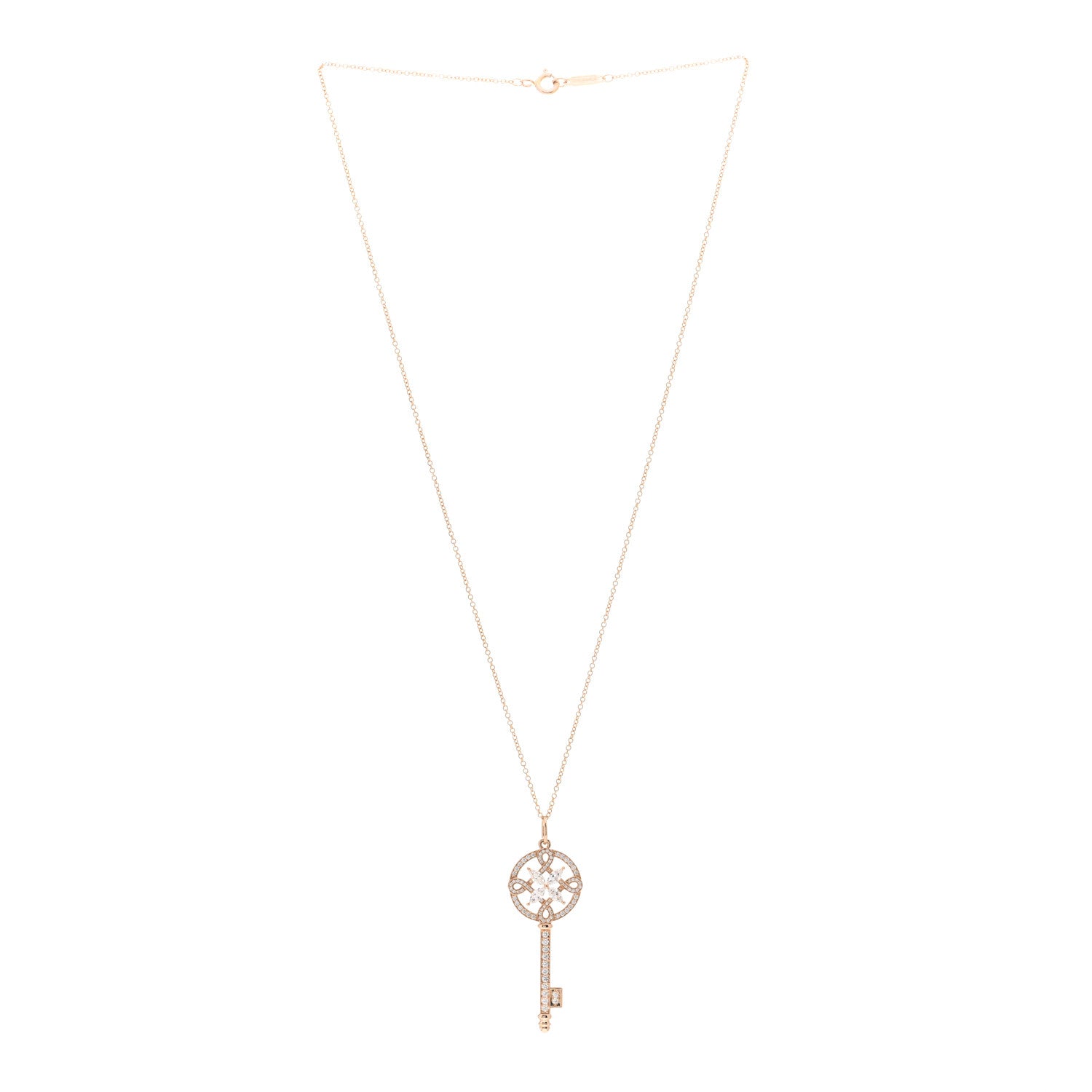 Tiffany 18K Rose Gold Diamond Round Victoria Key Pendant Necklace 3 of 5