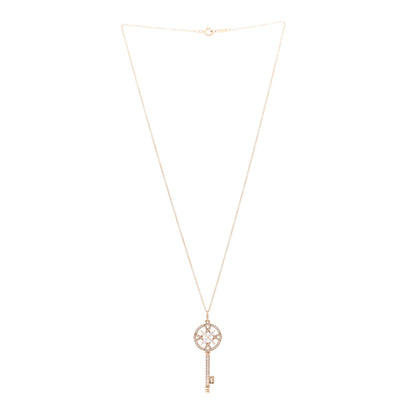 Tiffany 18K Rose Gold Diamond Round Victoria Key Pendant Necklace 3 of 5