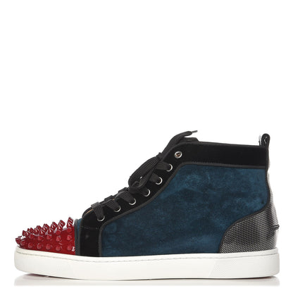 Christian Louboutin Mens Suede Patent Spikes Lou Orlato Flat Sneakers 42 Blue Khol 1 of 9