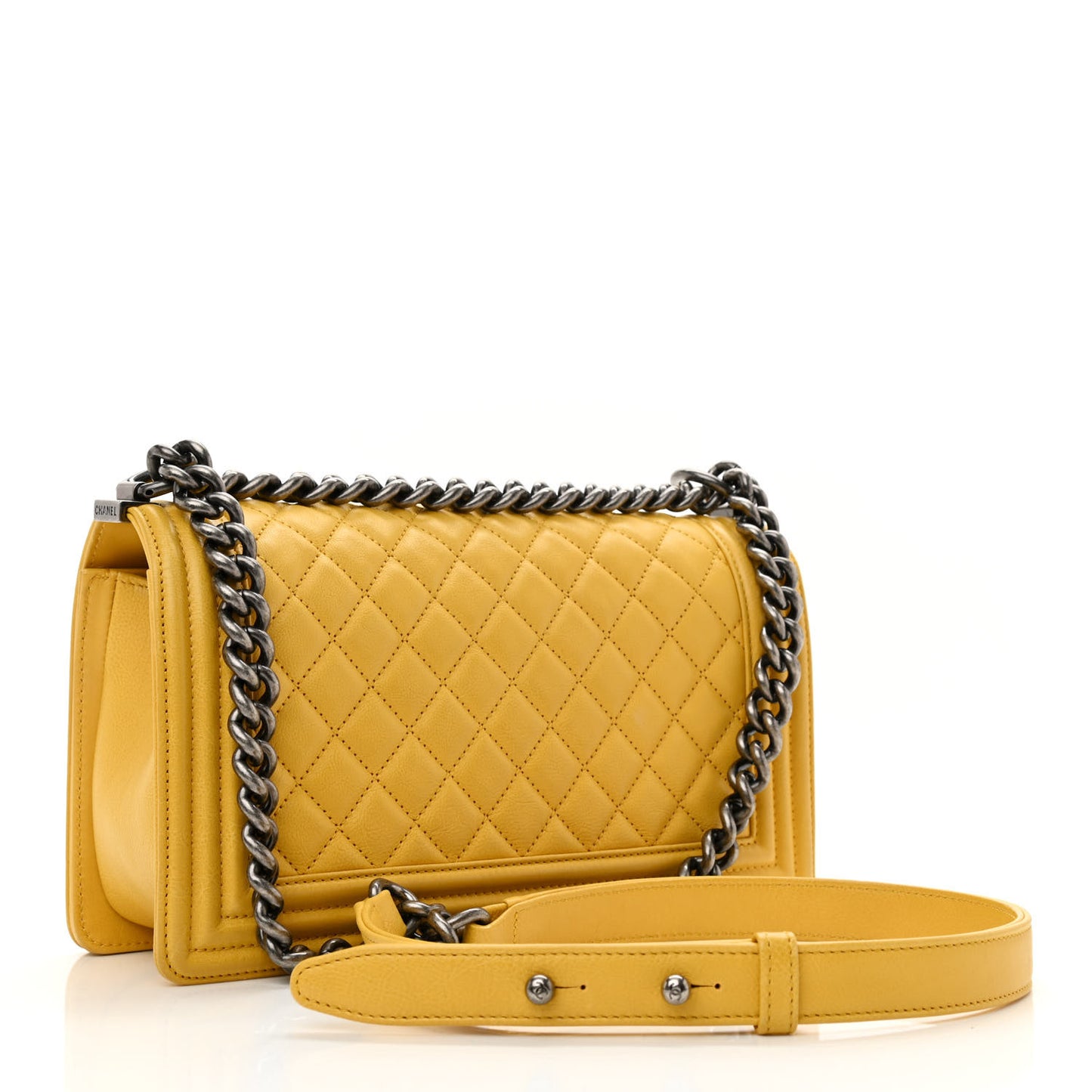 Calfskin Quilted Medium Boy Flap Yellow