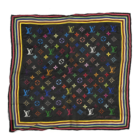 Silk Multicolor Square Scarf Black