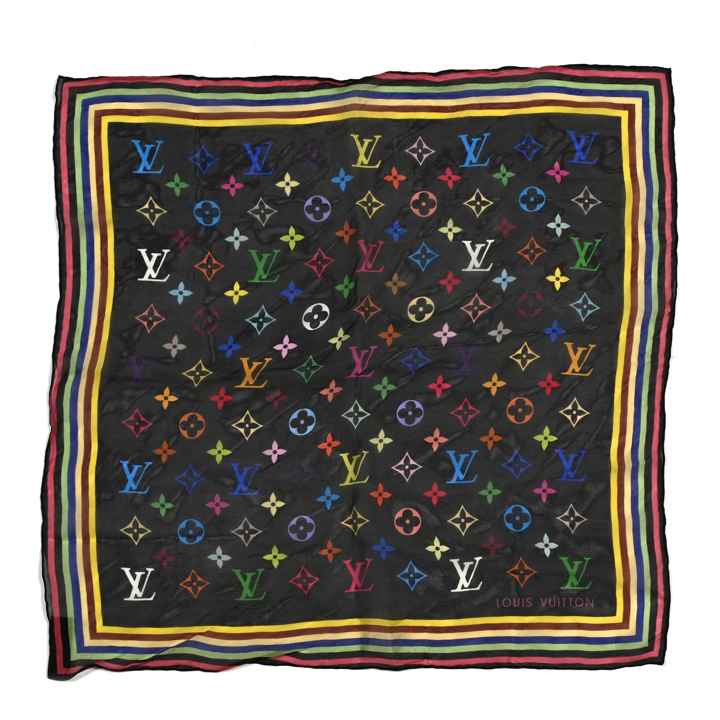 Silk Multicolor Square Scarf Black