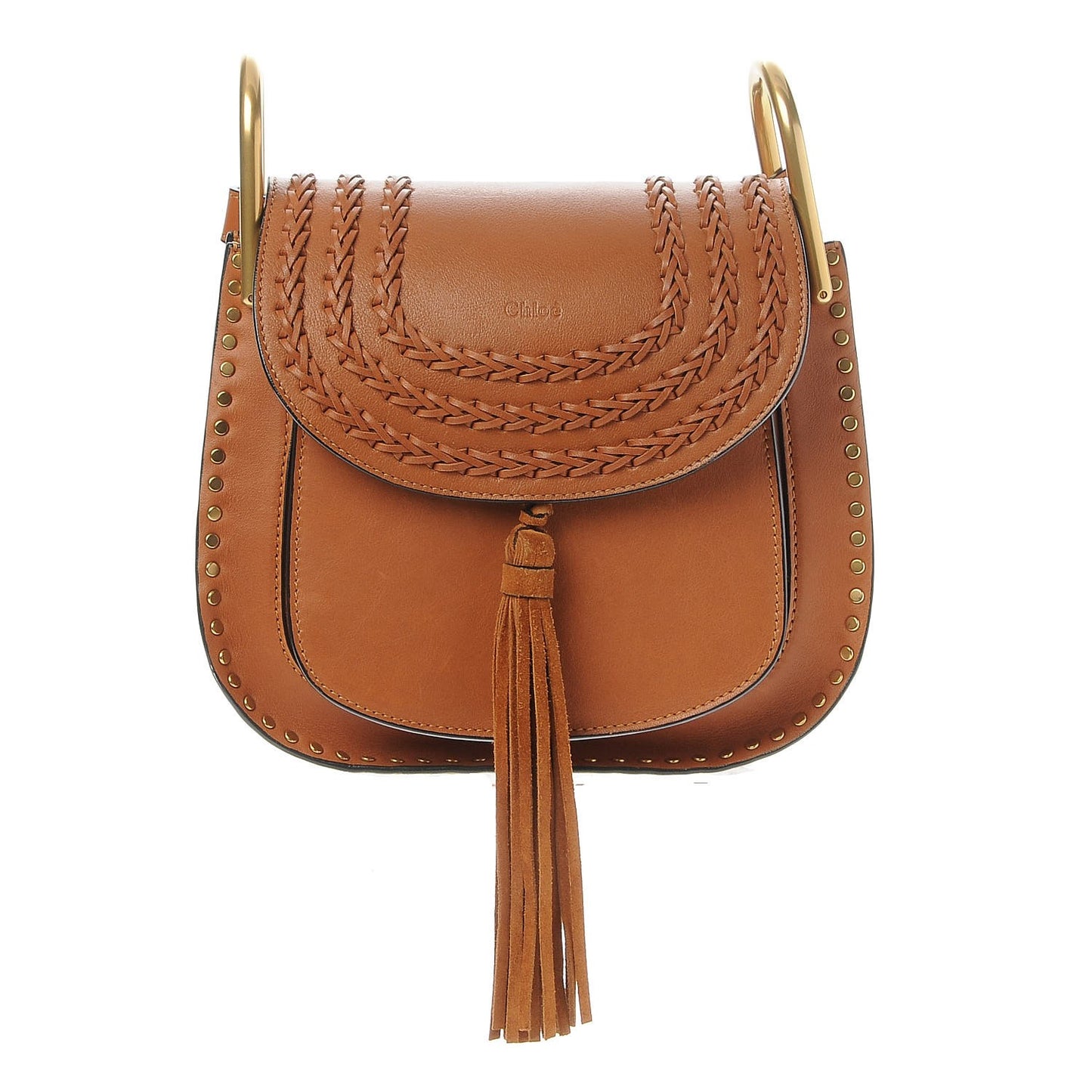 Calfskin Braided Medium Hudson Shoulder Bag Caramel