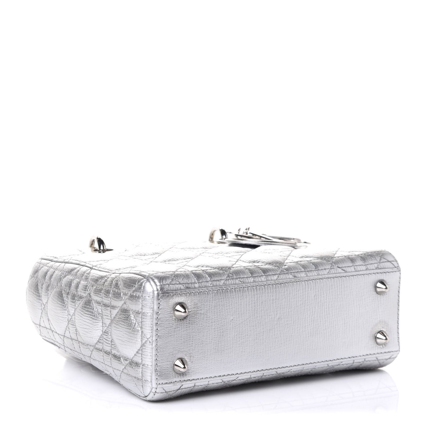 Metallic Grained Calfskin Cannage Small Lucky Badges My Lady Dior Silver