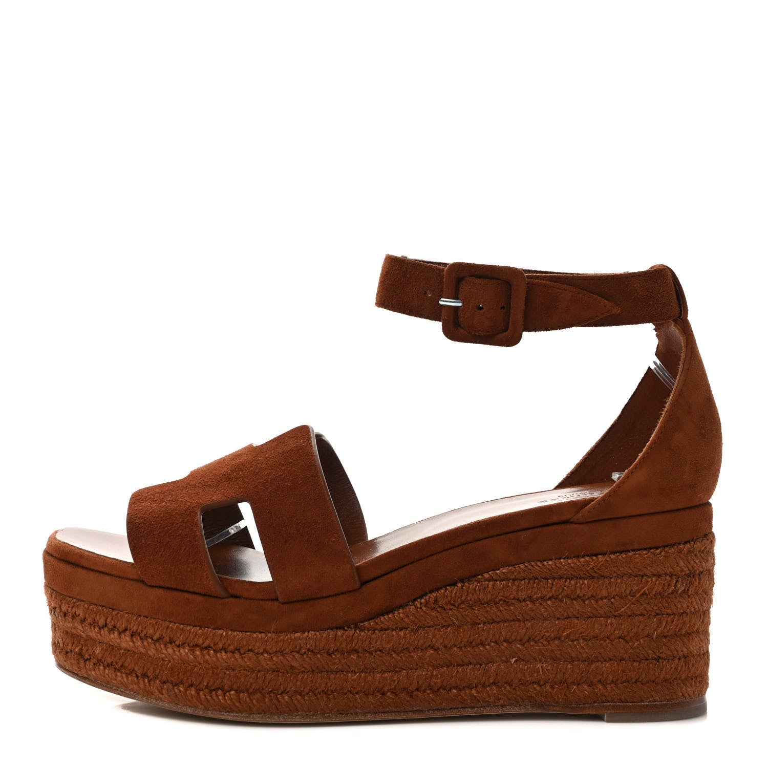 Hermes Suede Goatskin Elda 35 Espadrille Wedge Sandals 39 Gold 1 of 9