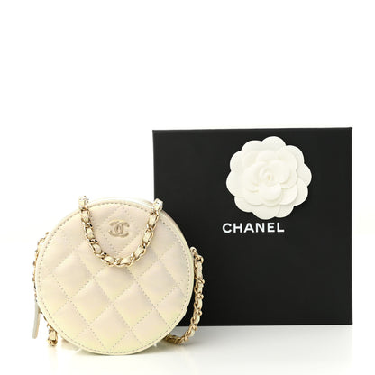 Chanel Iridescent Lambskin Quilted Round Clutch With Chain Ivory 10 of 10