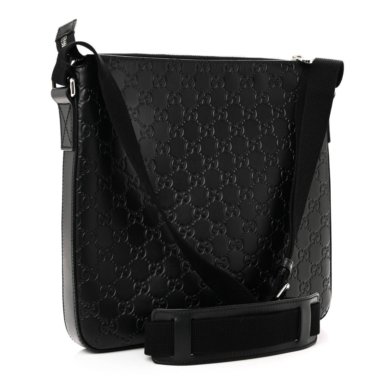 Gucci Guccissima Signature Medium Flat Messenger Bag Black 3 of 10