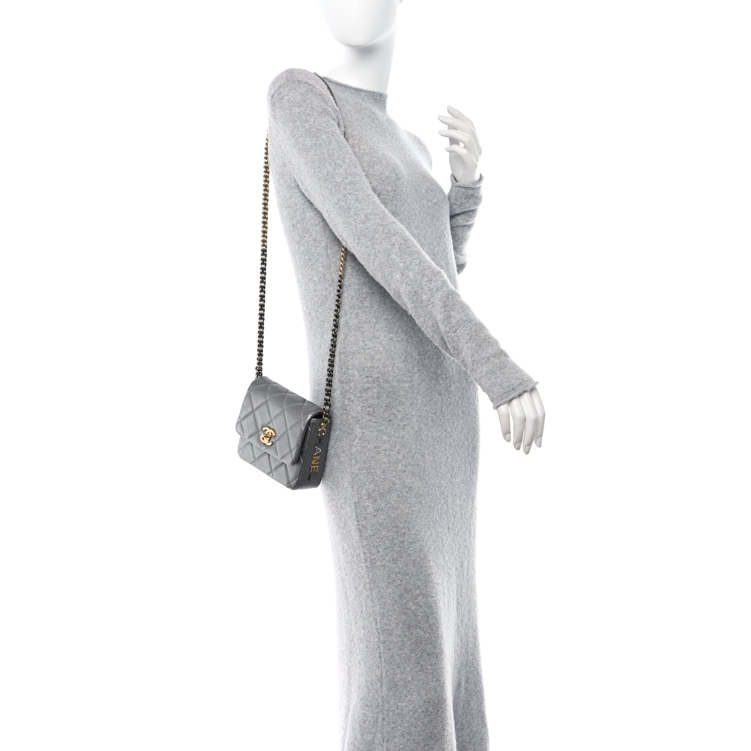 Chanel Metallic Lambskin Quilted Small Side Note Flap Grey 2 of 10