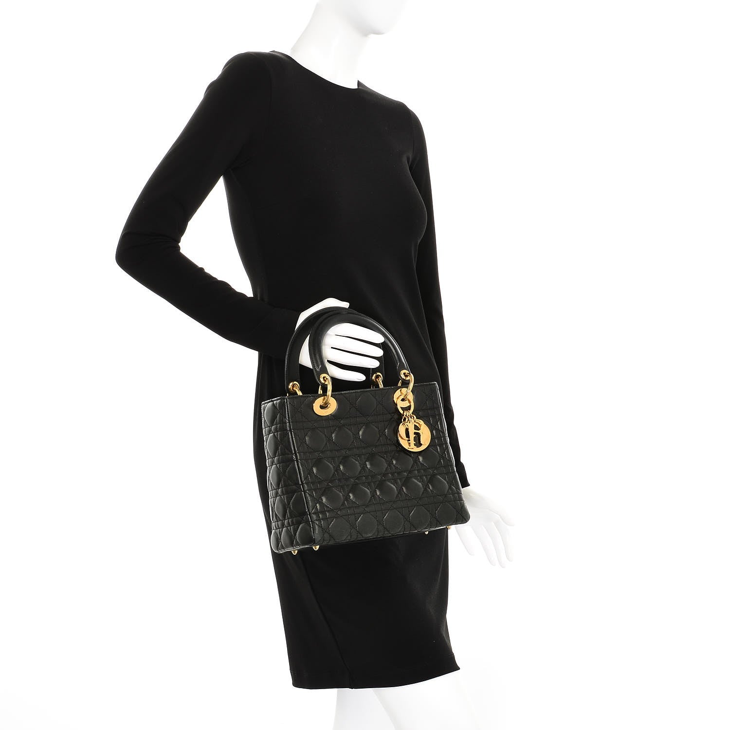 Christian Dior Lambskin Cannage Medium Lady Dior Black 2 of 6