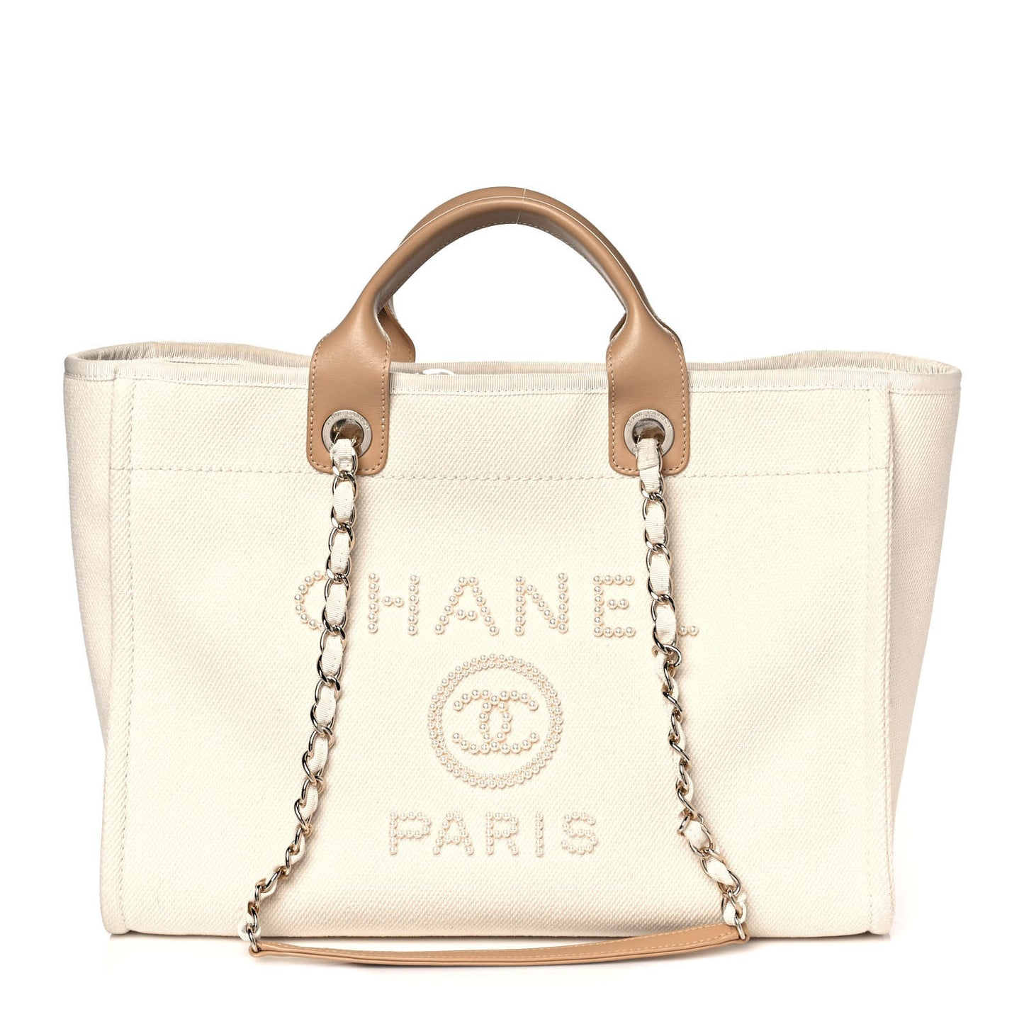 Canvas Pearl Medium Deauville Tote Ecru Beige