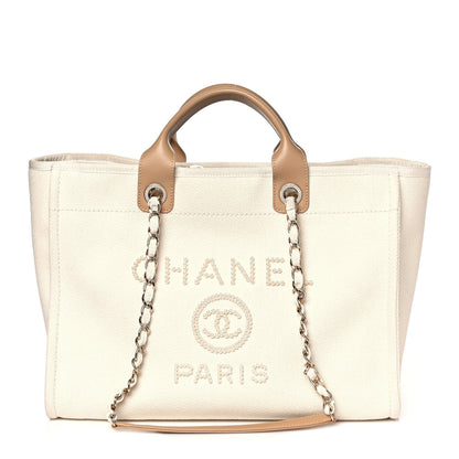 Chanel Canvas Pearl Medium Deauville Tote Ecru Beige 1 of 10