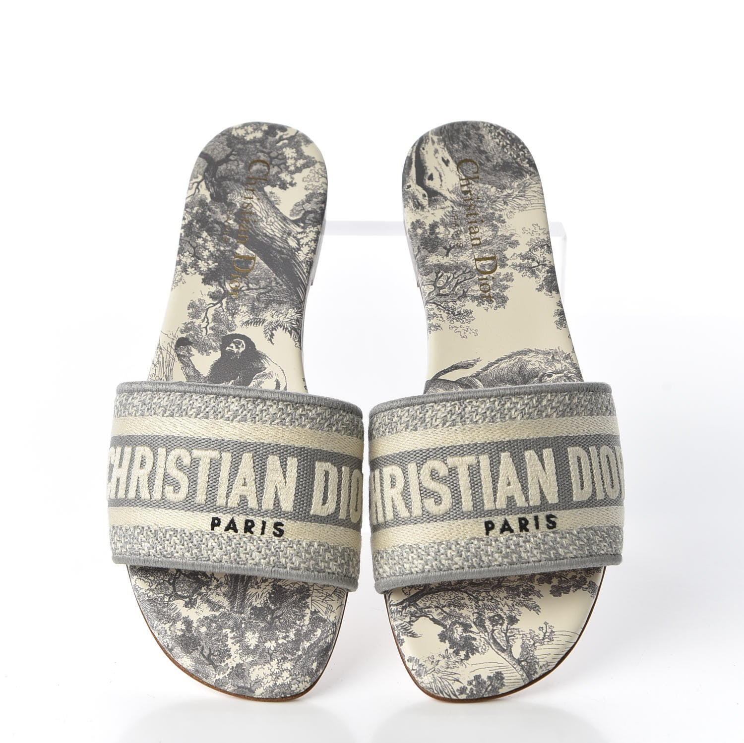 Christian Dior Canvas Toile de Jouy Embroidered Dway Flat Slide Sandals 36 Grey Stone 5 of 11