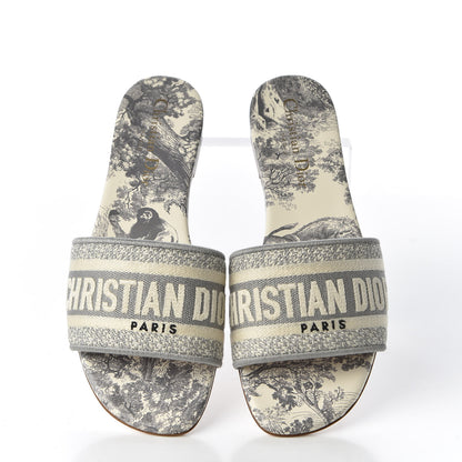 Christian Dior Canvas Toile de Jouy Embroidered Dway Flat Slide Sandals 36 Grey Stone 5 of 11